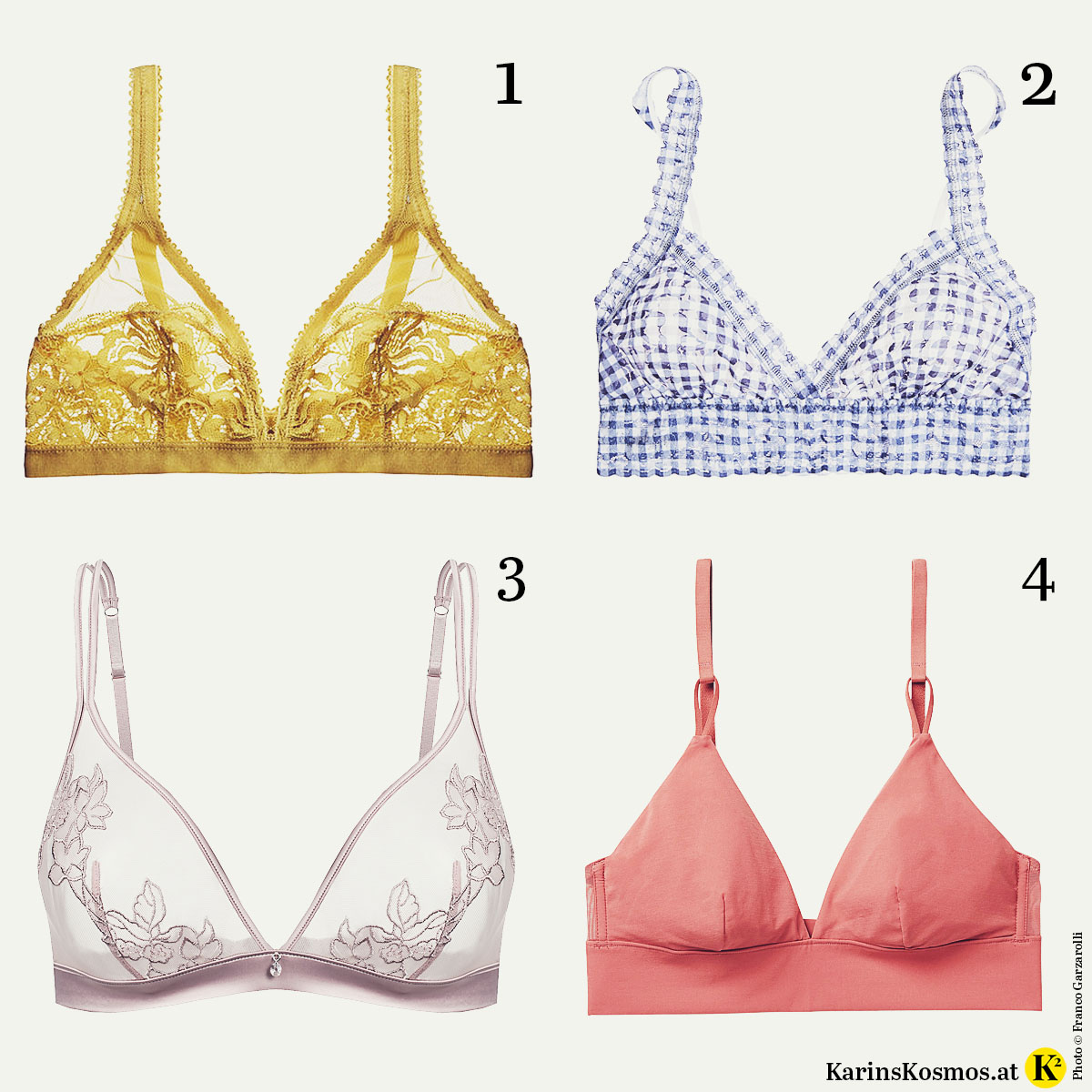 Produktfoto von vier verschiedenen Soft-Bra's.