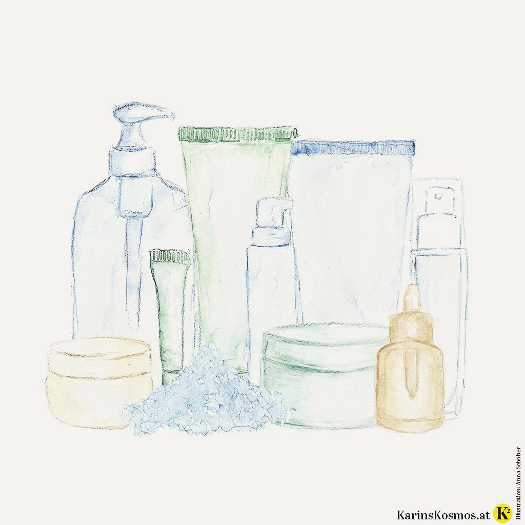 Illustration mit Pflegeprodukten für die Haut.